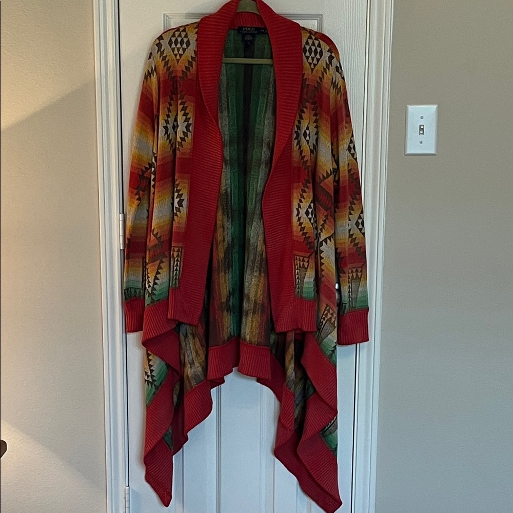 Polo by Ralph Lauren Coral & Green Southwestern Draped Knit Cardigan - Picture 2 of 7